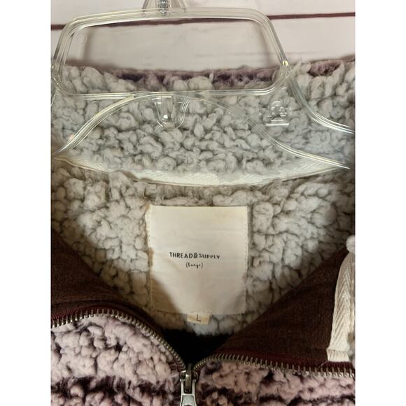 Thread & Supply Nordstrom Women's L Large Wine Sherpa Quarter Zip Fuzzy Pullover - Picture 5 of 12